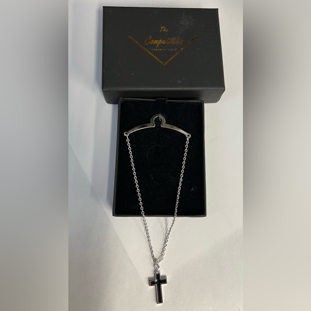 Competition Inc. Men's Cross Pendant Tie Chain - Silver with black cross.